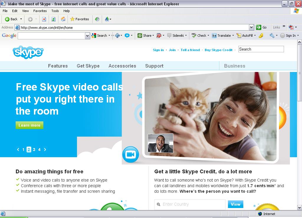 Skype web page