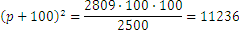 (p+100)^2=(2809∙100∙100)/2500=11236