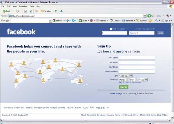 Facebook web page