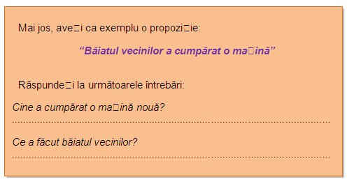 Here, you can see an example of a sentence:
“The neighbour´s boy has bought a car”
Answer the following questions:
Who has bought a new car?
What has the neighbour´s boy done?
