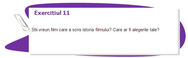 Exercise 11

Do you know any films that wrote film history? Which ones would be your choices?
